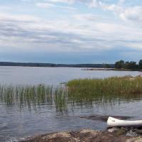 A canoe on the shore at Voyageurs National Park in Minnesota