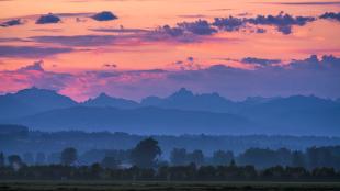 Colorful sunrise over the North Cascades in Washington State