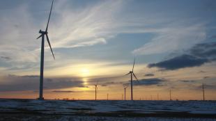 Wind farm at sunset