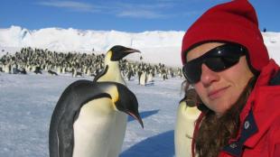 Jessica Meir with penguins