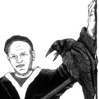 Tony Angell with a Raven named "Macaw"